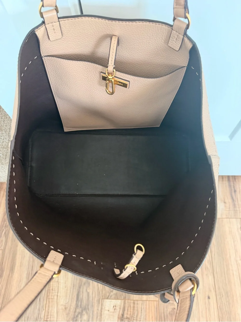 TORY BURCH MCGRAW BLUSH PEBBLED LEATHER TASSEL TOTE